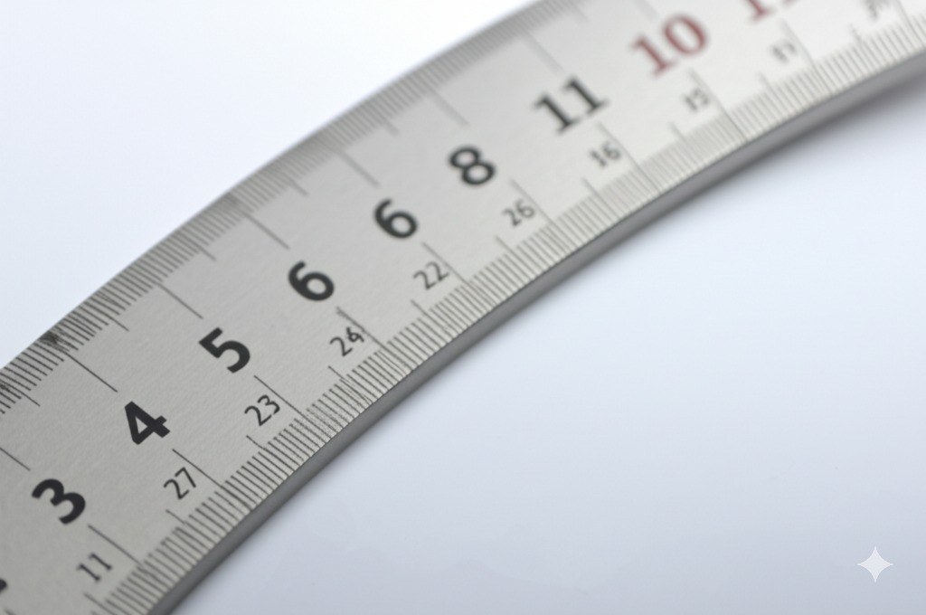 Metal ruler being aligned for technical blueprint drafting